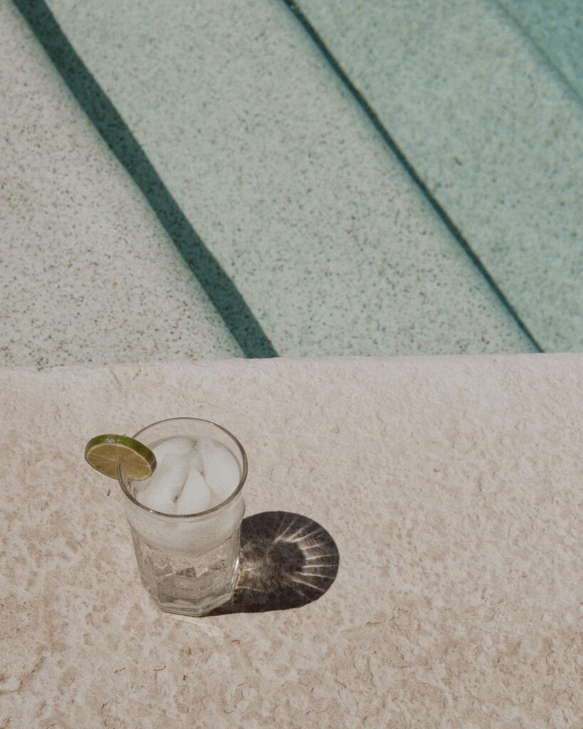 glass by a pool